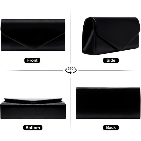🆕Women's Black Vegan Leather Envelope Clutch Purse Evening Bag with Chain Strap - Picture 7 of 7